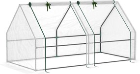 Outsunny Mini szklarnia tunelowa z 2 zamykanymi drzwiami suwakowymi wytrzymała folia i metalowa rama 18x1x1m Biały | Aosom PL