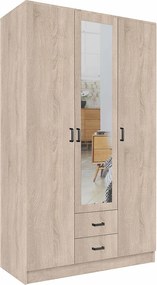 Trzydrzwiowa szafa z lustrem i szufladami dąb sonoma W9-E46