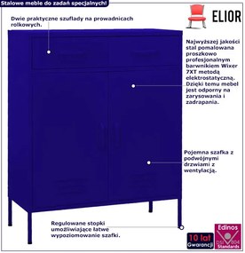 Granatowa metalowa szafka gospodarcza z 2 szufladami - Dova 3X