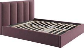 Łóżko ze skrzynią  160 x 200 cm z wezgłowiem z pionowymi przeszyciami - Tkanina - Bordowy - KILACLO