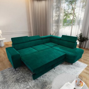 Masseno Narożnik ALVORO z funkcją spania i pojemnikiem na pościel Narozniki L, Rozkładana sofa - Zielony, MONOLITH 37