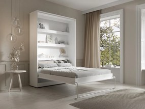 Łóżko chowane w szafie 140 × 200 cm – Otwieranie pionowe manualne – oświetlenie LED – Białe –  RAPILI