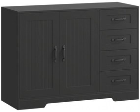 HOMCOM Szafka boczna, komoda, nowoczesny styl, 4 szuflady, 1 szafa, 105 x 40 x 76 cm, Czarny