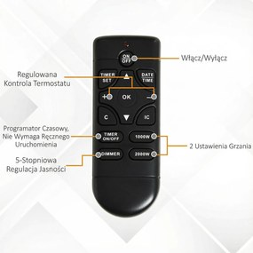 HOMCOM Elektryczny kominek, 2 poziomy mocy, pilot zdalnego sterowania, timer, realistyczny efekt płomienia, Czarny+Biały