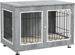 PawHut Klatka dla psa metalowa z wyjmowaną tacką i 2 zamkami 90x58x65 cm szara | Aosom PL