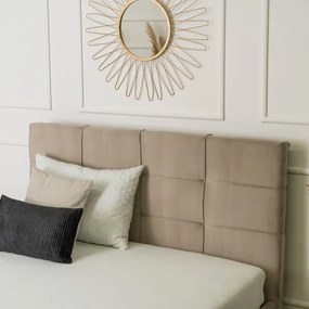 Łóżko Tapicerowane 140x200 cm ze Stelażem i Pojemnikiem Dwuosobowe TINGA Welurowe Beżowe Sypialniane