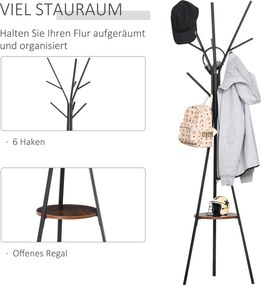 HOMCOM Stojak na Ubrania Metalowa Szafa 45x45x180cm Brązowy Wieszak do Korytarza | Aosom PL