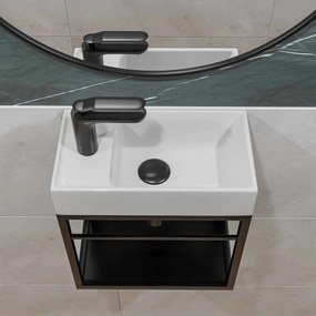 Zestaw umywalka z konglomeratu nablatowa prostokątna biała + czarna konsola 40 x 22 cm NAVI do małej łazienki