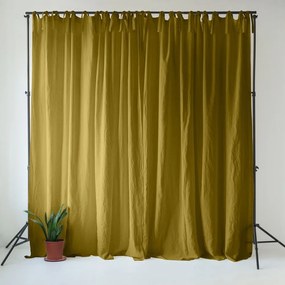 Lniana zasłona w kolorze ochry/zielona 140x330 cm Moss Green – Linen Tales
