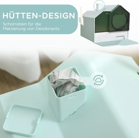 PawHut Toaleta dla kotów, Design chatki, 1 Mata filtrująca, 1 Łopatka do żwirku, wymienna podstawka, Zielony + Biały