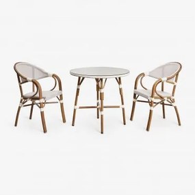 Zestaw Brielle Bistro Składający Się Ze Stołu Okrągłego O Średnicy 80 Cm I 2 Składanych Aluminiowych Krzeseł Ogrodowych Z - Sklum