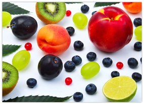 Obraz na szkle - owoce z kroplami wody (70x50 cm)