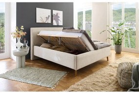 Beżowe tapicerowane łóżko dwuosobowe ze schowkiem i stelażem 180x200 cm Madea – Meise Möbel