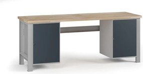 Stół warsztatowy G7, blat bukowy, 2100 x 685 x 840 mm, 2x szafka, grafitowy