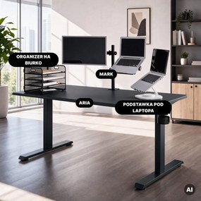 Biurko elektryczne z regulacją wysokości ergonomiczne antracytowe,1600x800 mm: ARIA