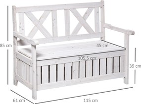 Outsunny ławka ogrodowa ze schowkiem 2-osobowa z poduszką biała drewniana skrzynia | Aosom PL