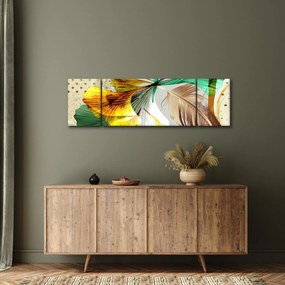 Obraz - Liście z piórami (170x50 cm)