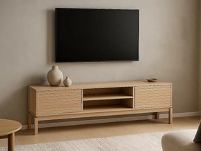 Szafka RTV Cortina 160 cm z frontem lamelowym, kolor dębowy bielony olejowany