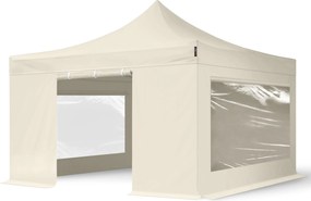 TOOLPORT 4x4 m Namiot Ekspresowy, PREMIUM Stal 40mm, ze ścianami bocznymi, okna panoramiczne, kremowy - (600095)