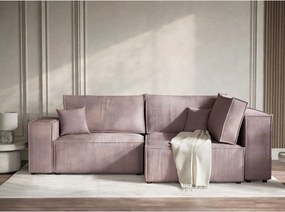 Fioletowy sztruksowy rozkładany/ze schowkiem narożnik (prawostronny/w kształcie litery L) Tonga – Maison de Rêve