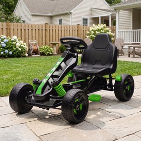 AIYAPLAY Gokart z pedałami, samochodzik na pedały dla dzieci z hamulcem, antypoślizgowe koła, metalowa rama, 3-6 lat, zielony | Aosom PL