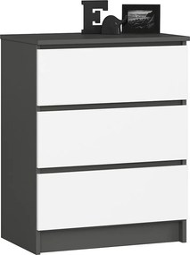 Komoda AKORD K60 Grafit Szary 60 cm 3 szuflady kolor Biały mat 60x40x77 cm