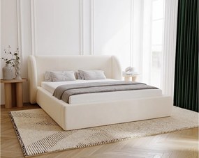 Emporius Barcelona łóżko z zaokrąglonym zagłówkiem - łóżko tapicerowane 140x200, pojemnik i stelaż - nowoczesny styl, tkanina aksamitna, kremowy (Komodo 10)