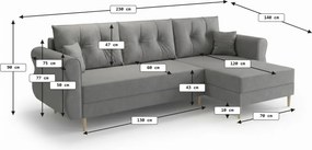 Rozkładana narożna sofa SILVIANO 230x140 cm, ciemnozielona, uniwersalna