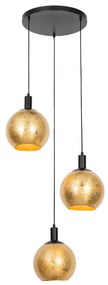 Designerska lampa wisząca czarna ze złotym szkłem 3-światłowa - BertDesignerski Oswietlenie wewnetrzne