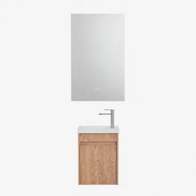Zestaw Wiszących Mebli Łazienkowych Zintegrowany Z Umywalką Narek Popielaty Brąz & Prostokątny Led I Przeciwmgielny 55x90 Cm Riben & Szczotkowana Szar