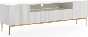 Szafka RTV Nicole 200 cm z wnęką i szufladami - biały mat / złote nóżki