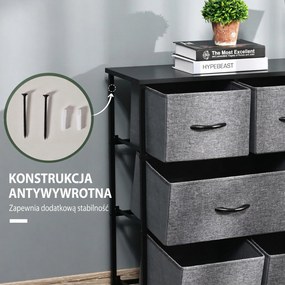 HOMCOM Komoda z 8 Szufladami z Tkaniny, 2 Duże, 6 Małe, Ramą Metalową, Zabezpieczenie Przed Przewróceniem, Szara