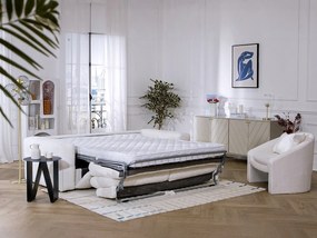 Kanapa 4-osobowa rozkładana typu express z beżowej bukli - Miejsce do spania 160 cm - Materac 16 cm - ISSORO