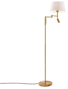 Lampa stojąca brązowa z białym kloszem i regulowaną lampką do czytania - Ladas Retro Oswietlenie wewnetrzne