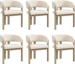 Zestaw 6 krzeseł z litego drewna z podłokietnikami - Konstrukcja z litego drewna - Tkanina bouclé - Naturalny