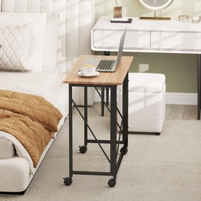 HOMCOM Składane Biurko na Kółkach, Oszczędzające Miejsce, Stal, MDF, Dąb