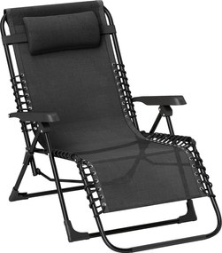Outsunny Składany leżak ogrodowy z poduszką, z 5-stopniową regulacją oparcia, odporny na ciężar do 120 kg, czarny