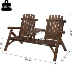 Ławka Ogrodowa Outsunny z Praktycznym Stolikiem w Zestawie, Wodoodporna, Drewno Świerkowe, Brązowa