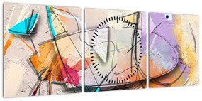 Obraz - Abstrakcja, ptaszek (z zegarem) (90x30 cm)