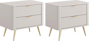 Zestaw 2 szafek nocnych - 2 szuflady - Beżowy i złoty - ELONARIA marki Pascal Morabito