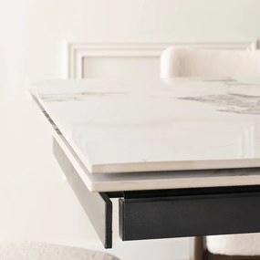 Zestaw Stół Rozkładany Ceramiczny REX 2 180-240 cm Biały Marmur/Orzech i 4 Krzesła Tapicerowane GRENADA Kremowe