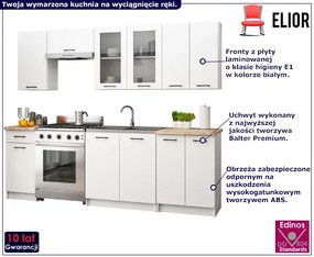 Biały komplet mebli kuchennych z witryną 240 cm - Vivienne
