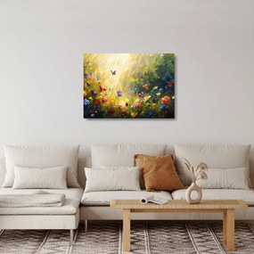Obraz na szkle - Wiosenna łąka kwiatowa, malarstwo (70x50 cm)