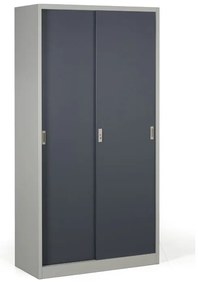 Metalowa szafa z przesuwnymi drzwiami, demontowana, 4 półki, 1000 x 1990 x 450 mm, ciemnoszary
