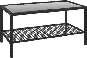 Outsunny Rattanowy stolik kawowy, dwupoziomowy stolik z półką, hartowany blat szklany i stalowa rama, czarny | Aosom PL