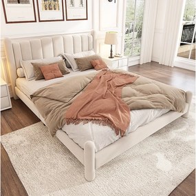 Łóżko tapicerowane 180 x 200 cm z wezgłowiem - łóżko dla dorosłych welurowe - wachlarz - beżowe
