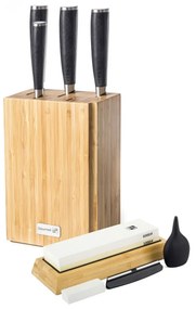 Zestaw noży G21 Damascus Premium w bambusowym bloku, 4 szt. + kamień do ostrzenia