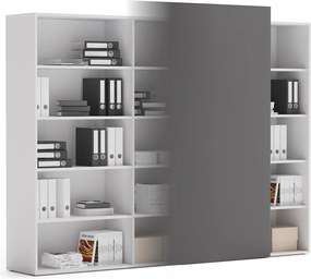 Regał biurowy z przesuwnym panelem BLOCK, 2390 x 400 x 1748, Biały / grafitowy