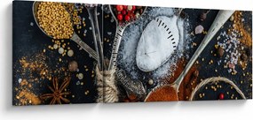 Obraz łyżek z przyprawami (z zegarem) (90x30 cm)