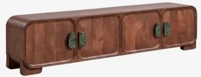 Mebel Rtv Z Drewna Mango I Naturalnego Kamienia Kivalina Zielony Marmur Udaipur – Ciemne Drewno Mango & 220 X 45 Cm - Sklum